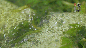 艾草葉放入煮沸的水中，加點(diǎn)食用堿，待變成深綠色時(shí)撈出，放入冰水中，瀝干備用。